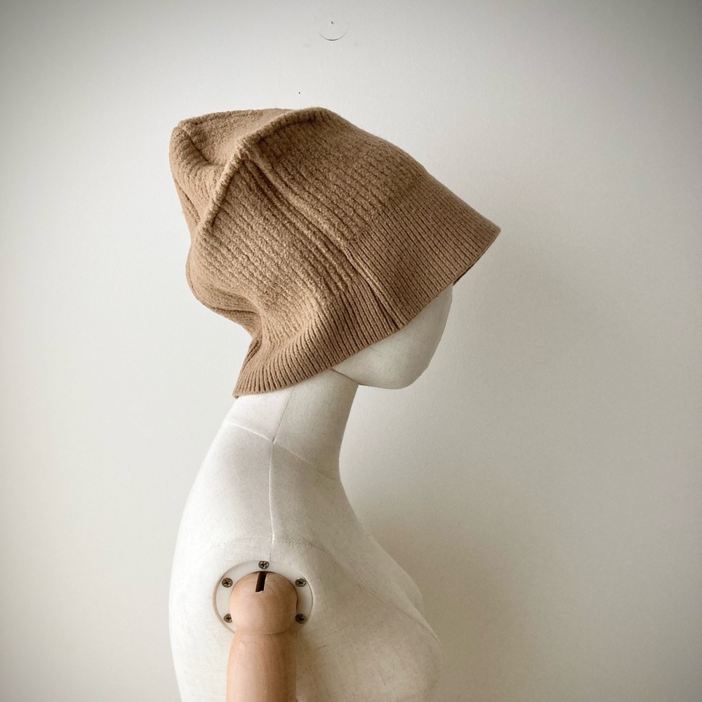 joodito origami crown ribbed wool sweater hat winter beanie cap large tan camel - Picture 3 of 8